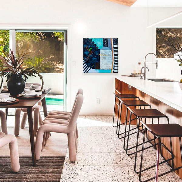 Captivating Modern Abstract Geometry Original Painting, Canvas Wall Art in Blue Tones | Under the green moonlight III (30"x30")