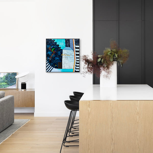 Captivating Modern Abstract Geometry Original Painting, Canvas Wall Art in Blue Tones | Under the green moonlight III (30"x30")