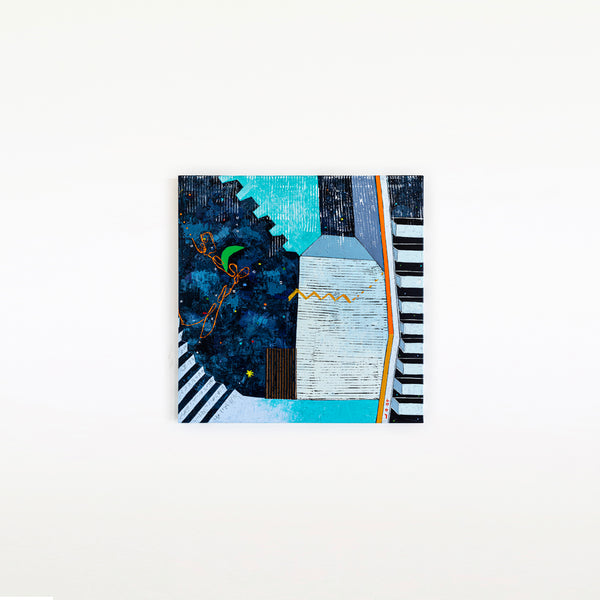 Captivating Modern Abstract Geometry Original Painting, Canvas Wall Art in Blue Tones | Under the green moonlight III (30"x30")