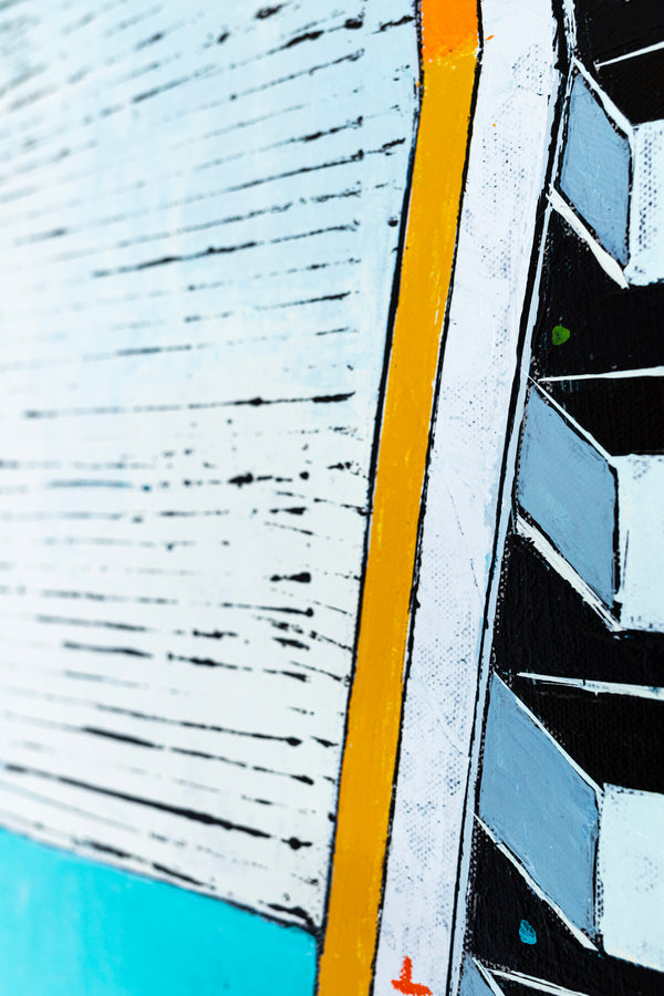 Captivating Modern Abstract Geometry Original Painting, Canvas Wall Art in Blue Tones | Under the green moonlight III (30"x30")