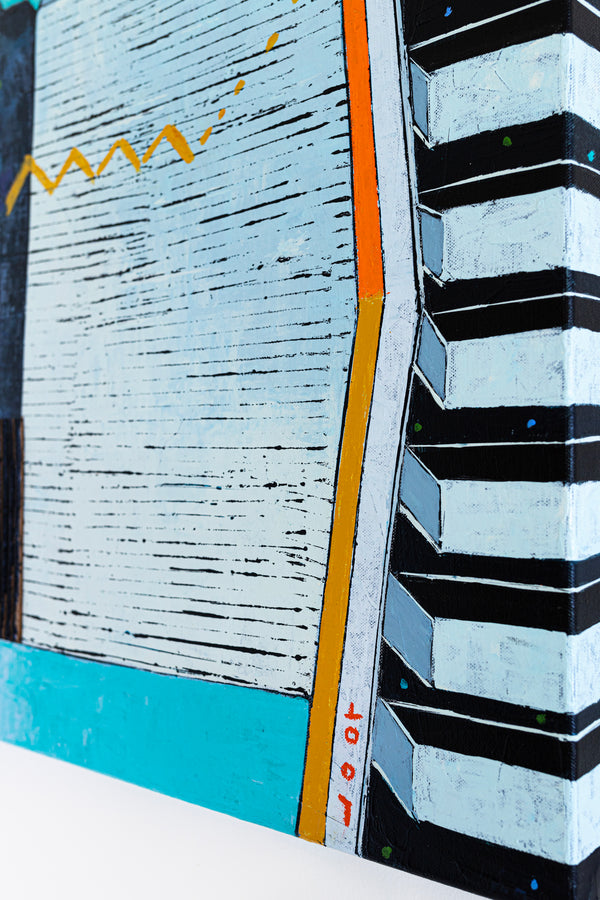 Captivating Modern Abstract Geometry Original Painting, Canvas Wall Art in Blue Tones | Under the green moonlight III (30"x30")