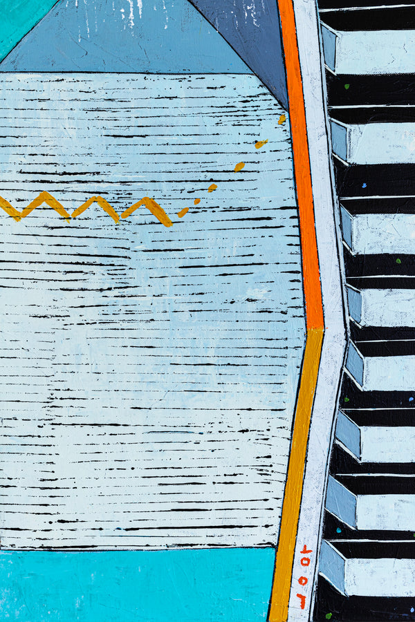 Captivating Modern Abstract Geometry Original Painting, Canvas Wall Art in Blue Tones | Under the green moonlight III (30"x30")