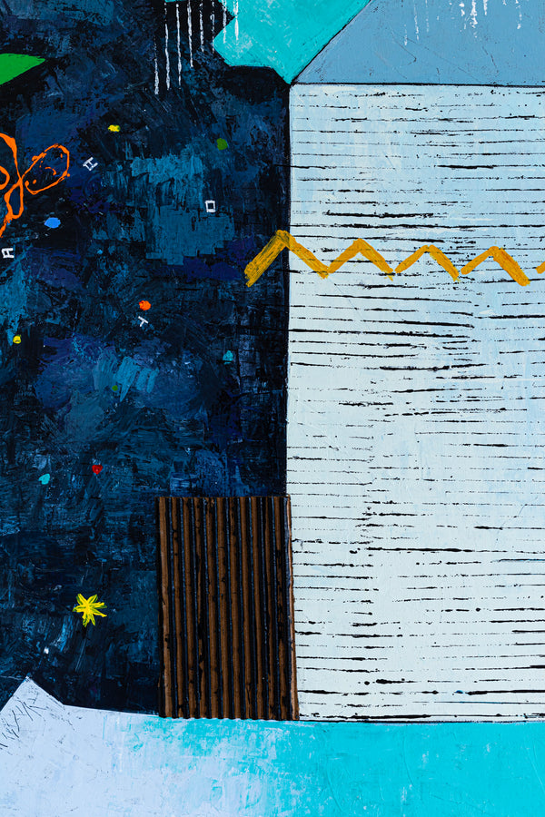 Captivating Modern Abstract Geometry Original Painting, Canvas Wall Art in Blue Tones | Under the green moonlight III (30"x30")