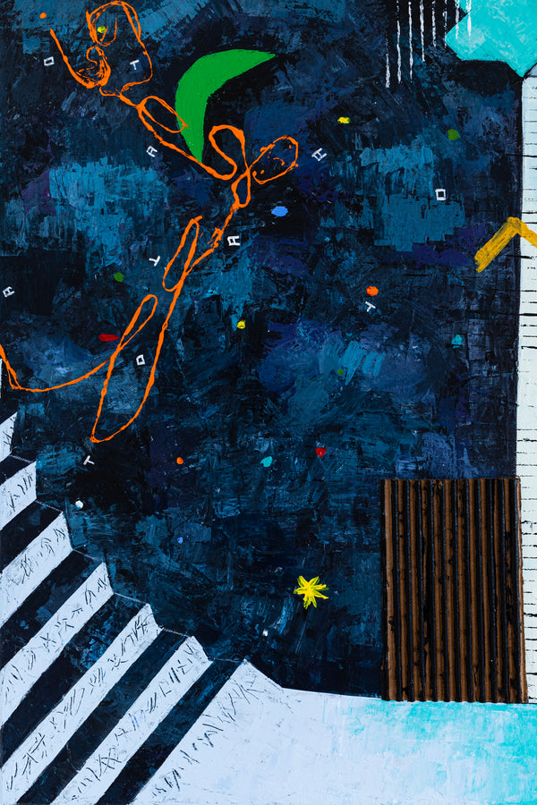 Captivating Modern Abstract Geometry Original Painting, Canvas Wall Art in Blue Tones | Under the green moonlight III (30"x30")