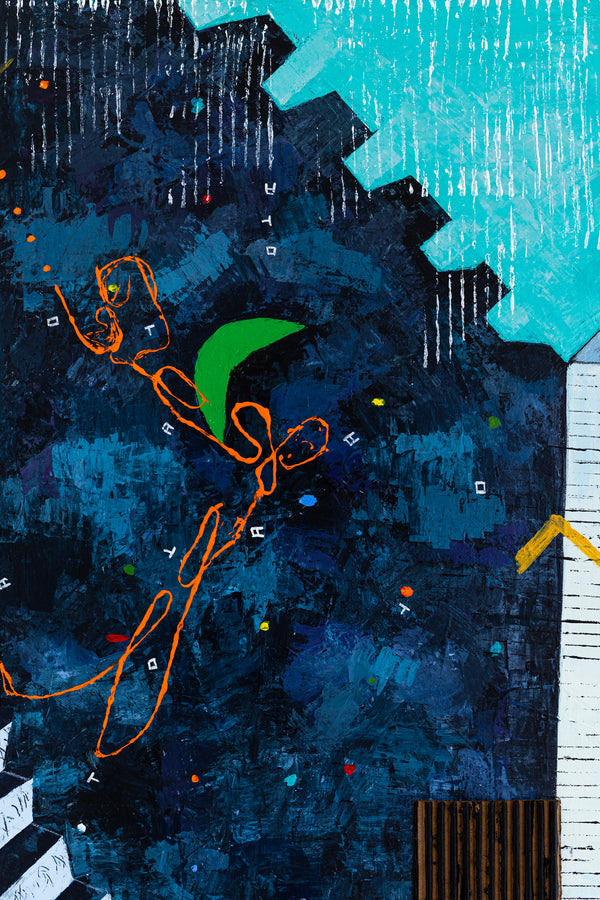 Captivating Modern Abstract Geometry Original Painting, Canvas Wall Art in Blue Tones | Under the green moonlight III (30"x30")