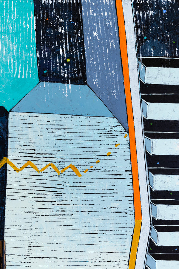 Captivating Modern Abstract Geometry Original Painting, Canvas Wall Art in Blue Tones | Under the green moonlight III (30"x30")