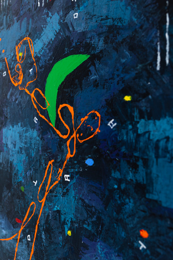 Captivating Modern Abstract Geometry Original Painting, Canvas Wall Art in Blue Tones | Under the green moonlight III (30"x30")