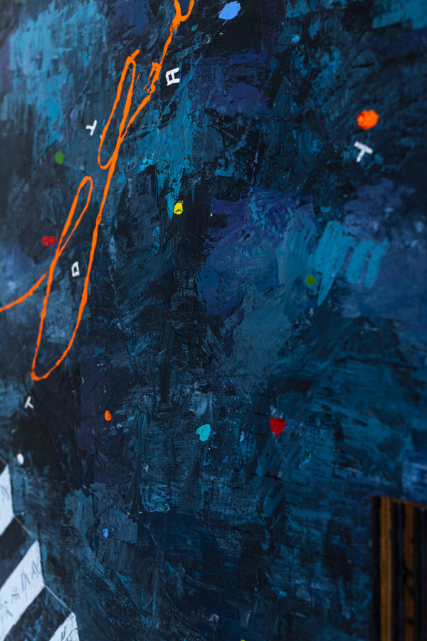 Captivating Modern Abstract Geometry Original Painting, Canvas Wall Art in Blue Tones | Under the green moonlight III (30"x30")