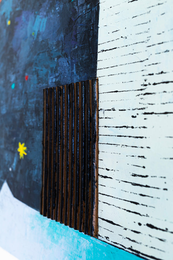 Captivating Modern Abstract Geometry Original Painting, Canvas Wall Art in Blue Tones | Under the green moonlight III (30"x30")