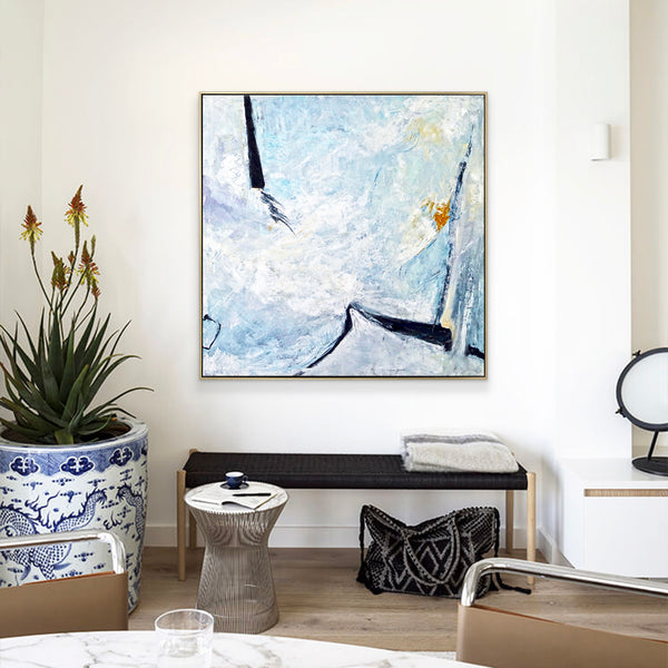 Modern Original Abstract Large Painting in Acrylic, Dark Blue & Black Expressionist Canvas Wall Art | Unspoken