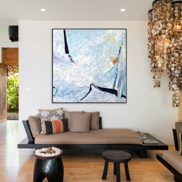 Modern Original Abstract Large Painting in Acrylic, Dark Blue & Black Expressionist Canvas Wall Art | Unspoken