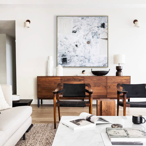 Journey to Truth in Black & White Original Abstract Painting, Modern Canvas Wall Art in Mixed Media Artwork | Verus (40"x40")