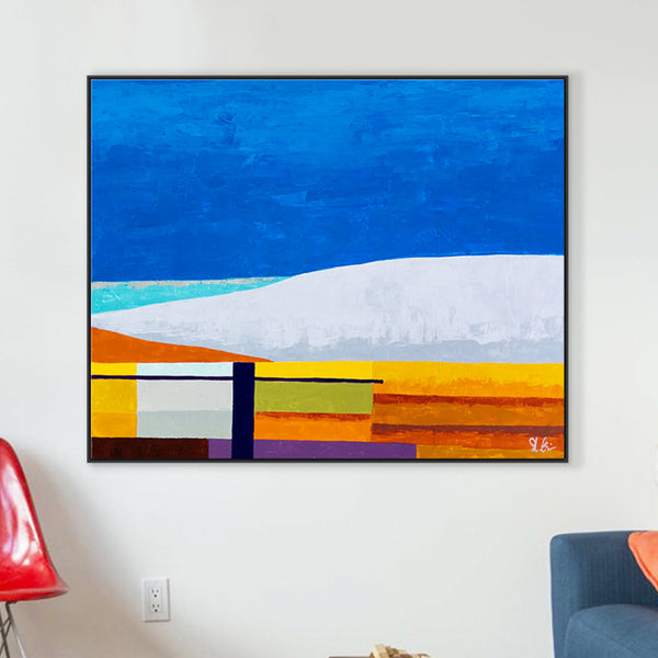 Blue Large and Unique Original Abstract Painting in Acrylic, Geometric Minimalist Modern Canvas Wall Art | Vibe