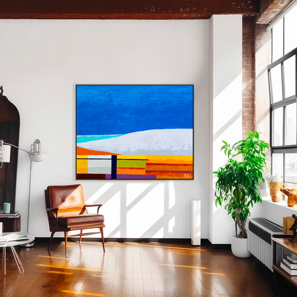 Blue Large and Unique Original Abstract Painting in Acrylic, Geometric Minimalist Modern Canvas Wall Art | Vibe