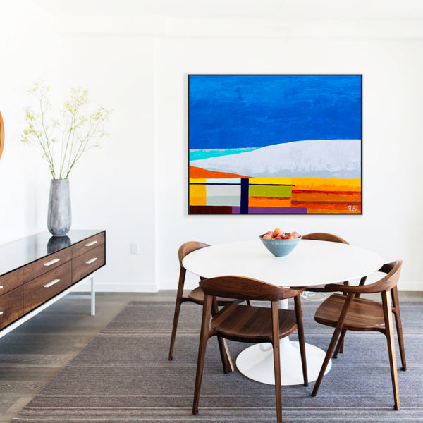 Blue Large and Unique Original Abstract Painting in Acrylic, Geometric Minimalist Modern Canvas Wall Art | Vibe