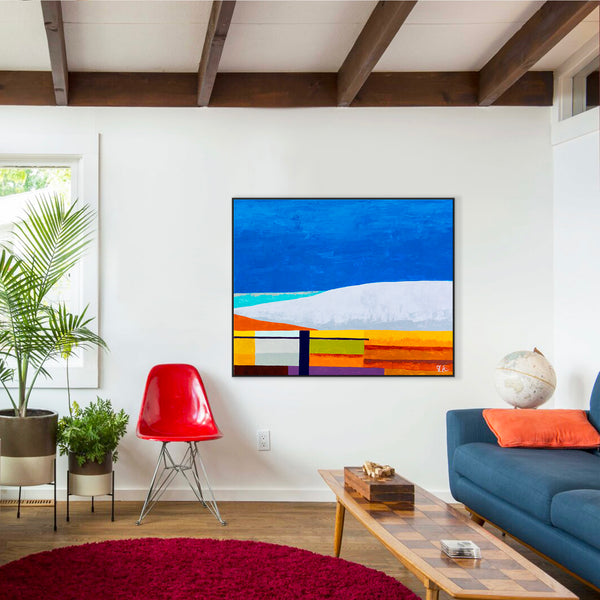 Blue Large and Unique Original Abstract Painting in Acrylic, Geometric Minimalist Modern Canvas Wall Art | Vibe