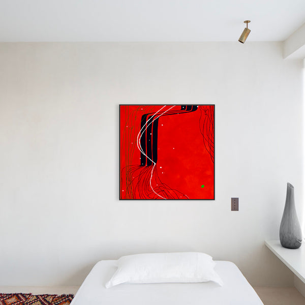 Harmony of Minimalism and Textures in Abstract Original Painting, Canvas Wall Art with Red Oil and Acrylic | Viento (40"x40")