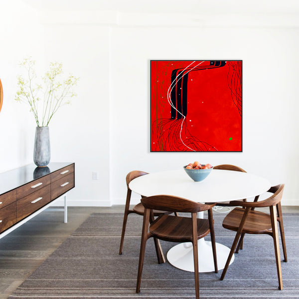 Harmony of Minimalism and Textures in Abstract Original Painting, Canvas Wall Art with Red Oil and Acrylic | Viento (40"x40")