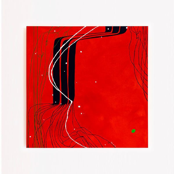 Harmony of Minimalism and Textures in Abstract Original Painting, Canvas Wall Art with Red Oil and Acrylic | Viento (40"x40")