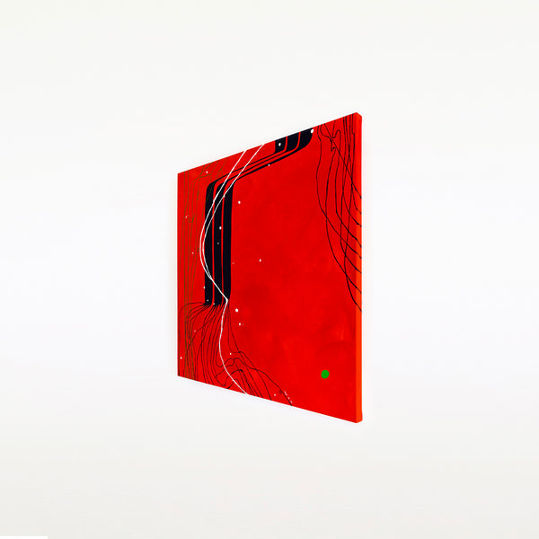 Harmony of Minimalism and Textures in Abstract Original Painting, Canvas Wall Art with Red Oil and Acrylic | Viento (40"x40")