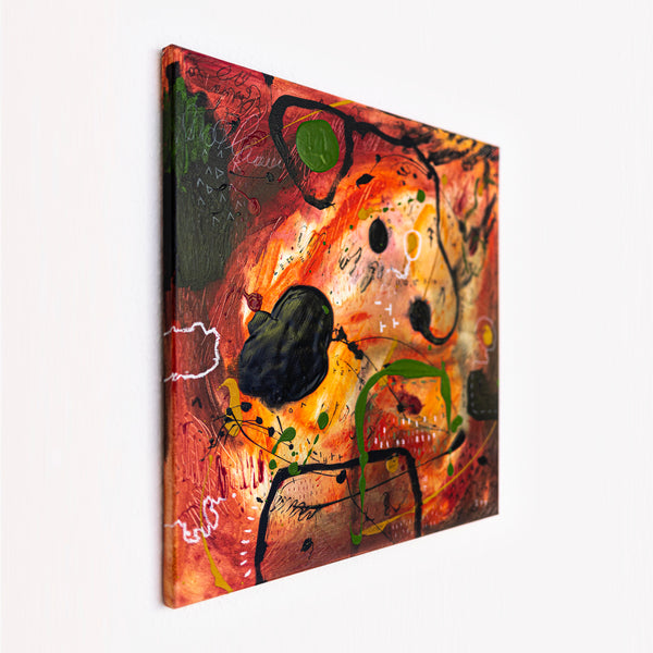 Abstract Painting - Original Wall Art – Oil & Acrylic on Canvas – Orange Red Contemporary Modern Wall Art – Werthers II (20"x20" | 50x50cm)