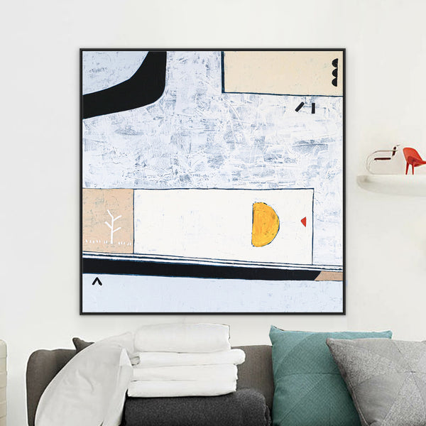 Poetic Minimalist Abstract Painting in Acrylic, Black & White Original Modern Canvas Wall Art | White night