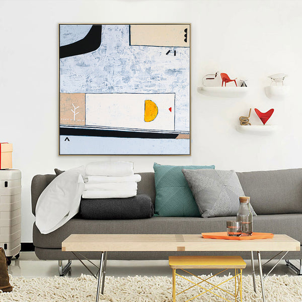 Poetic Minimalist Abstract Painting in Acrylic, Black & White Original Modern Canvas Wall Art | White night