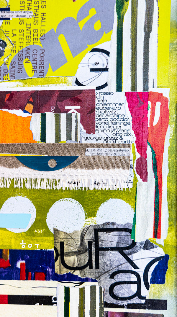 Abstract Collage Art – Original Wall Art – Acrylic Oil & Mixed Media on Wood – Modern Textured Painting – "Witz" – 12"x16" (30x40cm)