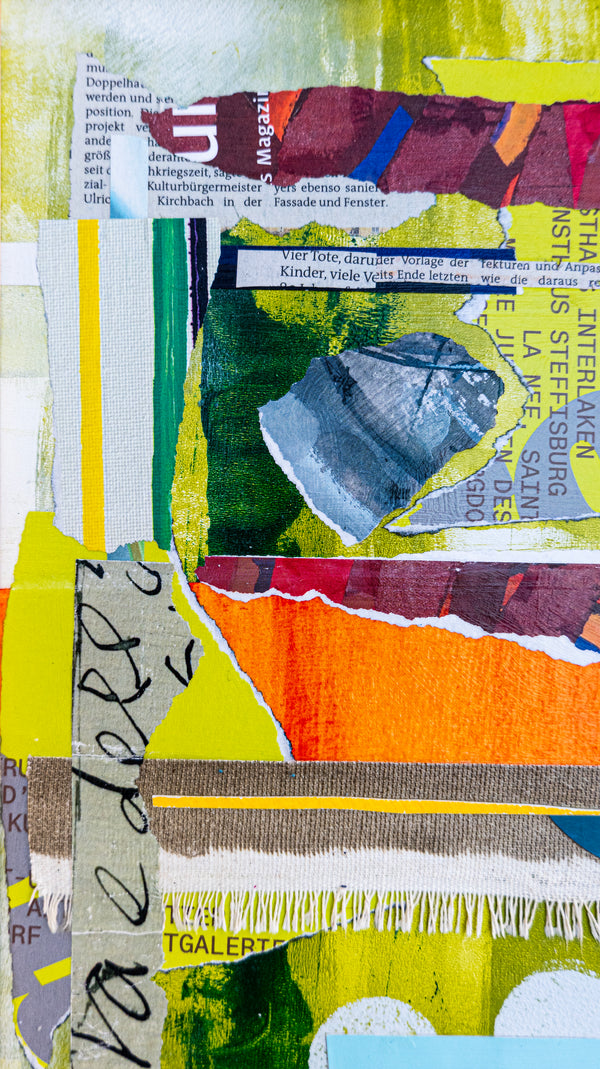 Abstract Collage Art – Original Wall Art – Acrylic Oil & Mixed Media on Wood – Modern Textured Painting – "Witz" – 12"x16" (30x40cm)