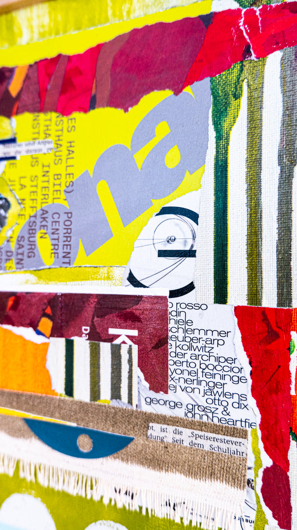 Abstract Collage Art – Original Wall Art – Acrylic Oil & Mixed Media on Wood – Modern Textured Painting – "Witz" – 12"x16" (30x40cm)