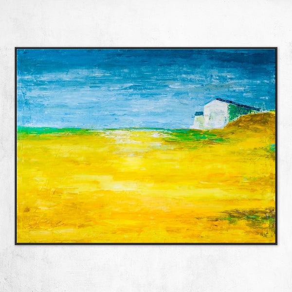 Landscape Original Fine Art Painting Reflecting Warm Memories of a Radiant Expanse, Canvas Wall Art | Yellow Field