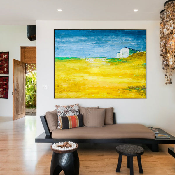 Landscape Original Fine Art Painting Reflecting Warm Memories of a Radiant Expanse, Canvas Wall Art | Yellow Field