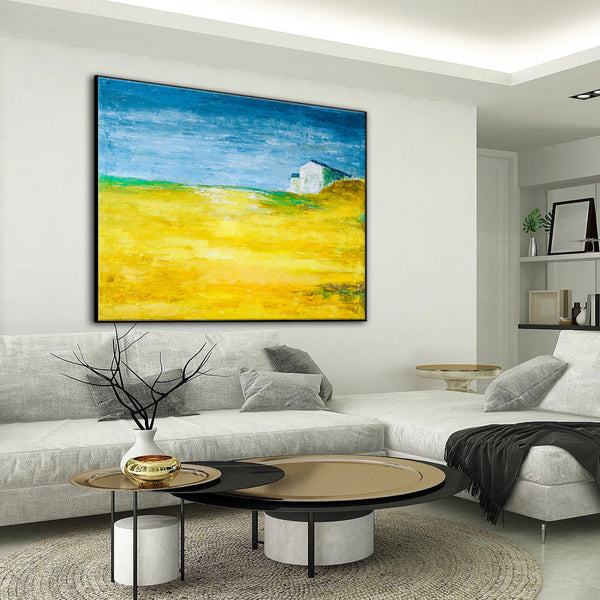 Landscape Original Fine Art Painting Reflecting Warm Memories of a Radiant Expanse, Canvas Wall Art | Yellow Field