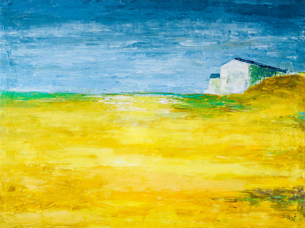 Landscape Original Fine Art Painting Reflecting Warm Memories of a Radiant Expanse, Canvas Wall Art | Yellow Field