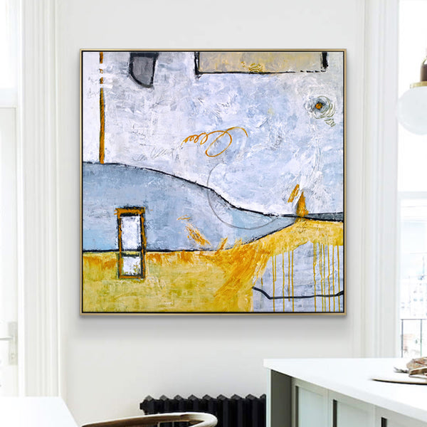 Surrealist Landscape Original Abstract Painting in Acrylic, Modern Large Artistry Wall Art | Yellow telephone booth