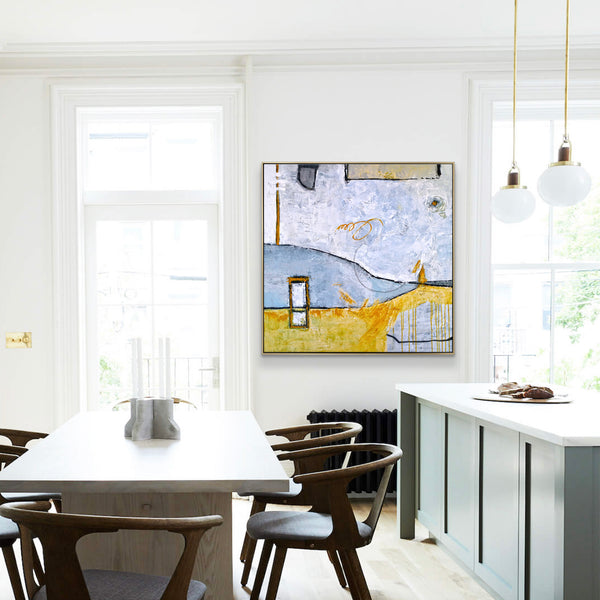 Surrealist Landscape Original Abstract Painting in Acrylic, Modern Large Artistry Wall Art | Yellow telephone booth
