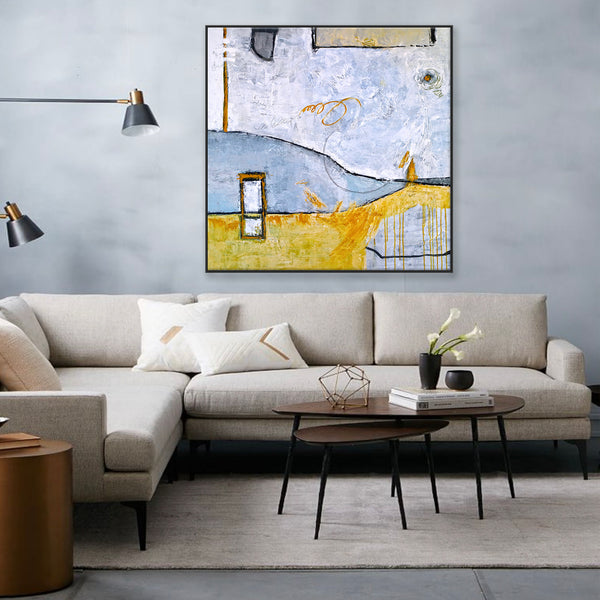 Surrealist Landscape Original Abstract Painting in Acrylic, Modern Large Artistry Wall Art | Yellow telephone booth