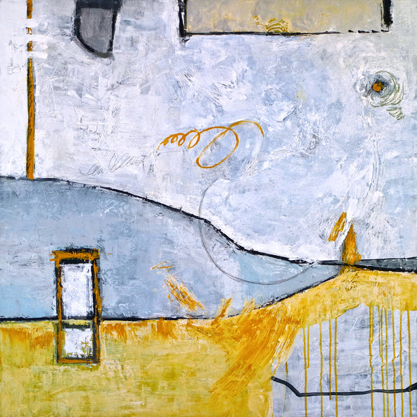 Surrealist Landscape Original Abstract Painting in Acrylic, Modern Large Artistry Wall Art | Yellow telephone booth