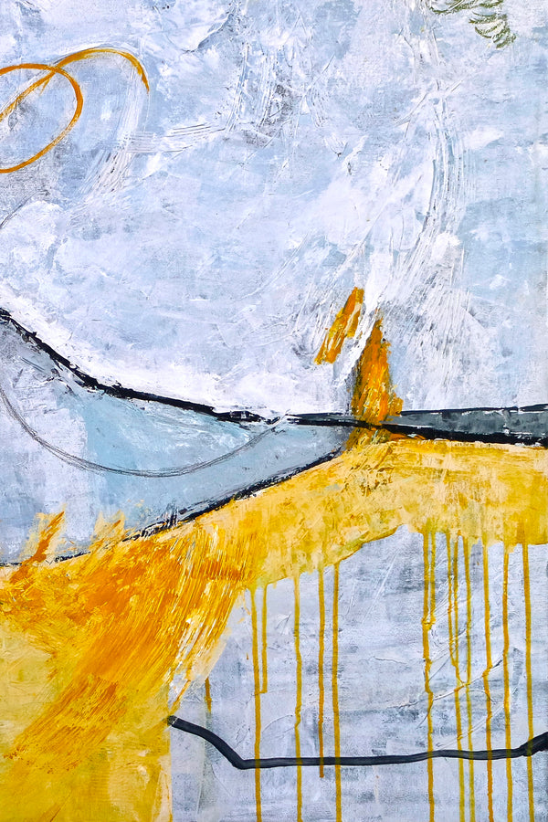 Surrealist Landscape Original Abstract Painting in Acrylic, Modern Large Artistry Wall Art | Yellow telephone booth