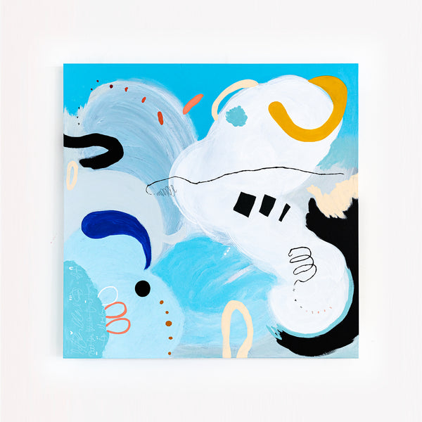 Large Original Abstract Playful Painting Sky Blue Modern Canvas Wall Art | Yoso (44"x44")