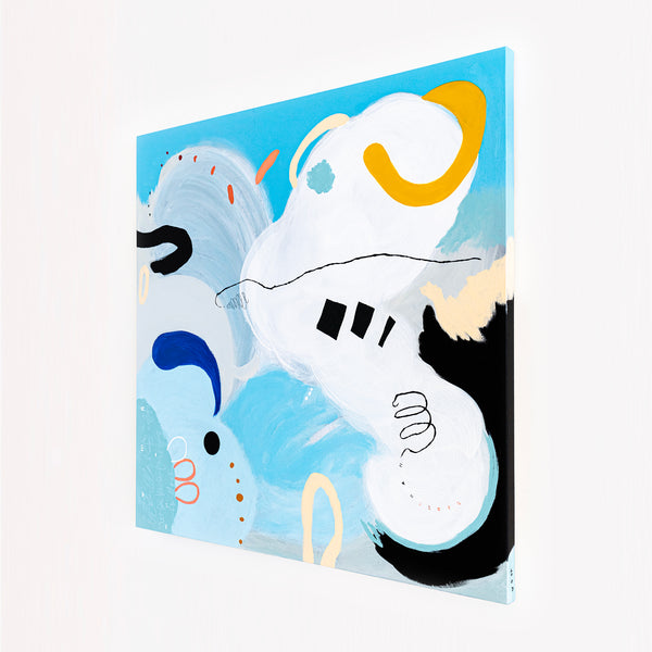 Large Original Abstract Playful Painting Sky Blue Modern Canvas Wall Art | Yoso (44"x44")