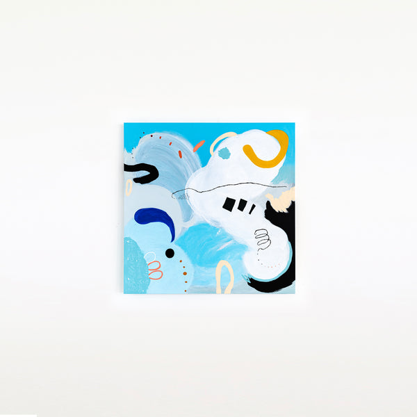 Large Original Abstract Playful Painting Sky Blue Modern Canvas Wall Art | Yoso (44"x44")