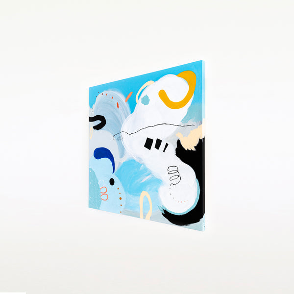 Large Original Abstract Playful Painting Sky Blue Modern Canvas Wall Art | Yoso (44"x44")