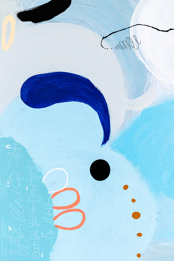 Large Original Abstract Playful Painting Sky Blue Modern Canvas Wall Art | Yoso (44"x44")