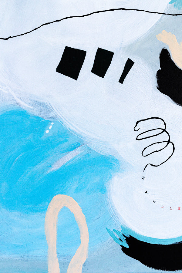 Large Original Abstract Playful Painting Sky Blue Modern Canvas Wall Art | Yoso (44"x44")