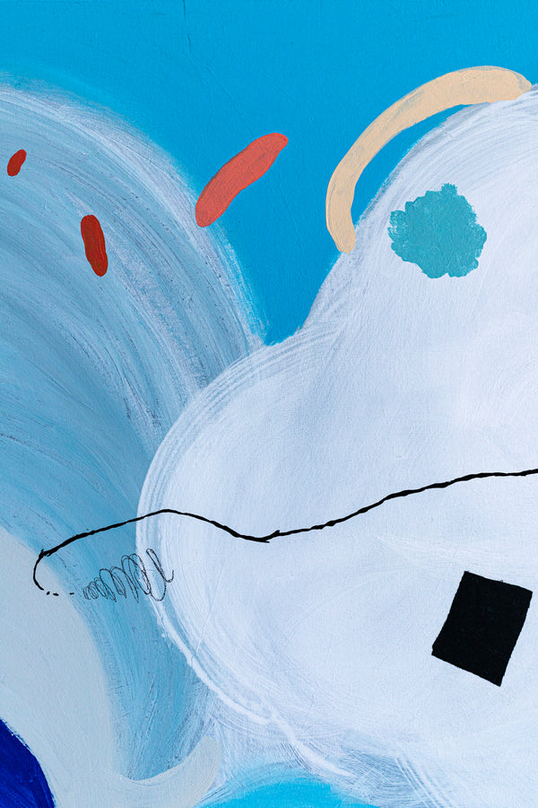 Large Original Abstract Playful Painting Sky Blue Modern Canvas Wall Art | Yoso (44"x44")