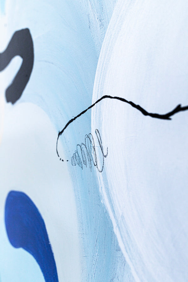 Large Original Abstract Playful Painting Sky Blue Modern Canvas Wall Art | Yoso (44"x44")