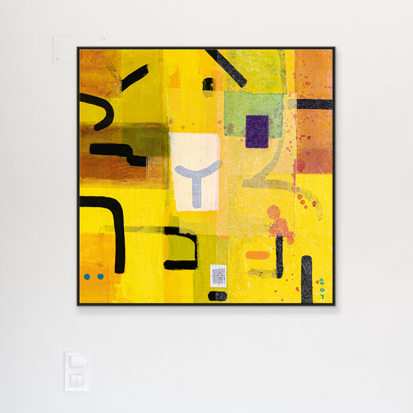 Original Abstract Yellow Painting Unique Mixed Media Modern Canvas Wall Art | giho-y (24"x24")