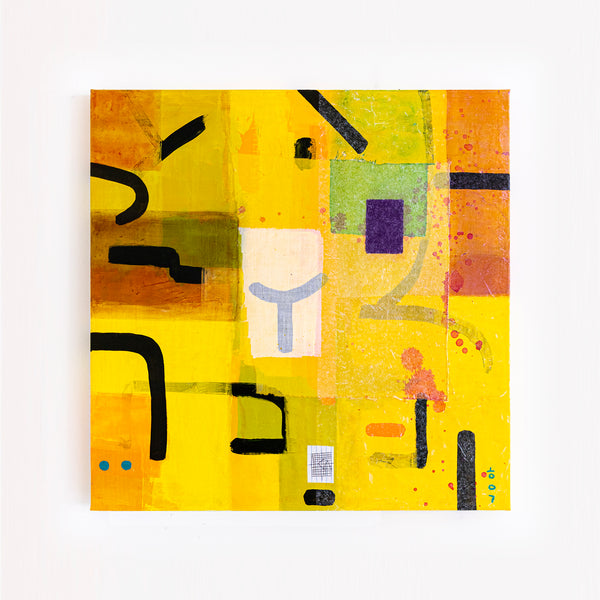 Original Abstract Yellow Painting Unique Mixed Media Modern Canvas Wall Art | giho-y (24"x24")