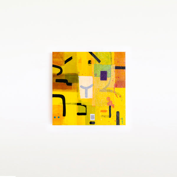 Original Abstract Yellow Painting Unique Mixed Media Modern Canvas Wall Art | giho-y (24"x24")